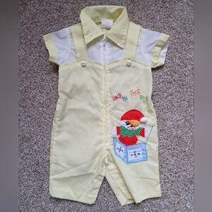 Yellow and White Overalls with Graphic Design